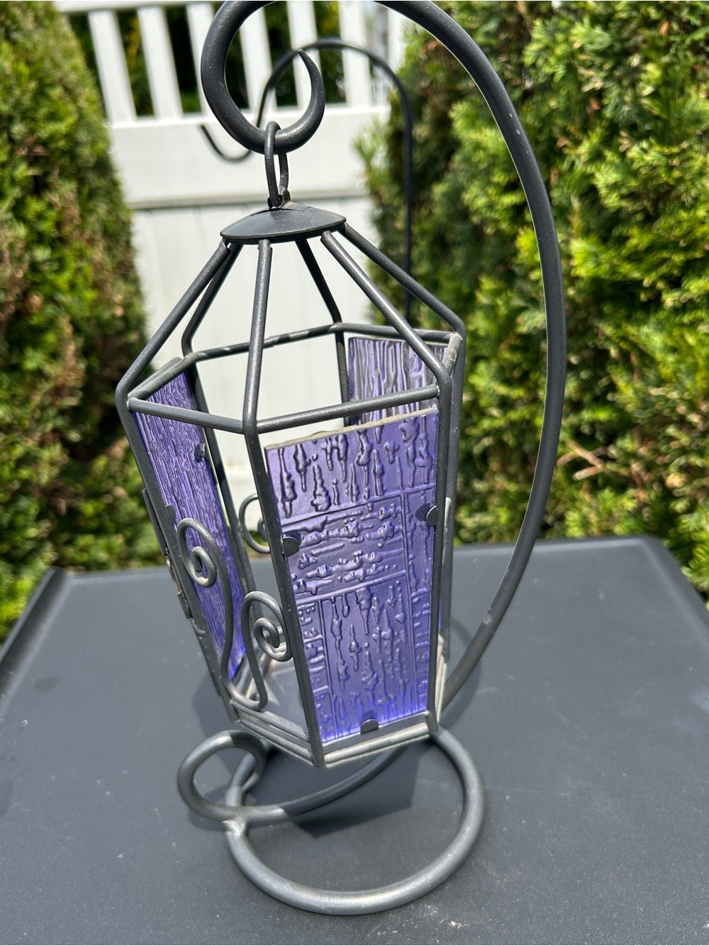 Purple Glass Lantern Hanging Accent